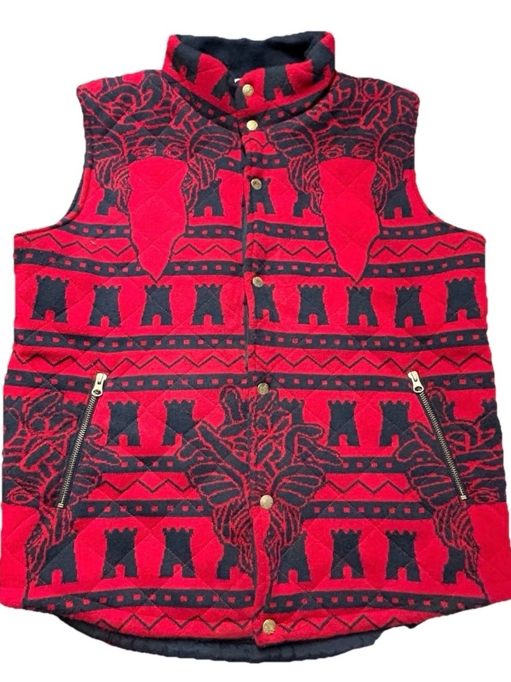Men’s Crooks & Castles Red Navy Blue Button Up Vest Size Large